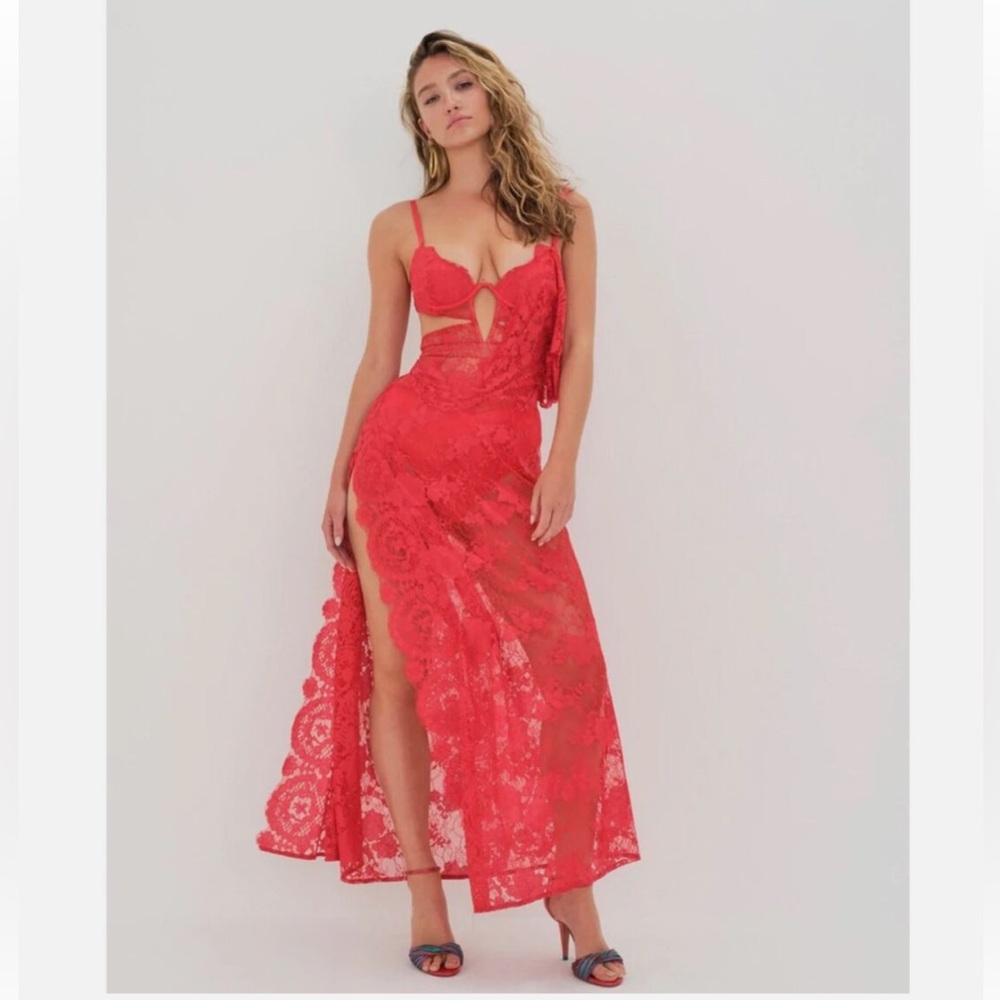 NWT For Love and Lemons Red Lace Cutout Dress
